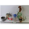 Image 1 : Wine Bottle - (2) Steins (one is chipped) - Canadian Syrup Bottle - Metal Clinton Whisky Cup - Soap 