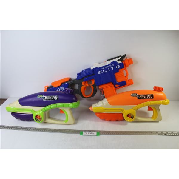 Nerf Elite Gun (no foam darts) - (2) Firefly Water Guns