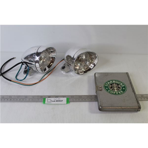 (2) Plastic Bullet Style Lights - Metal Case w/Starbucks Sticker (dented)