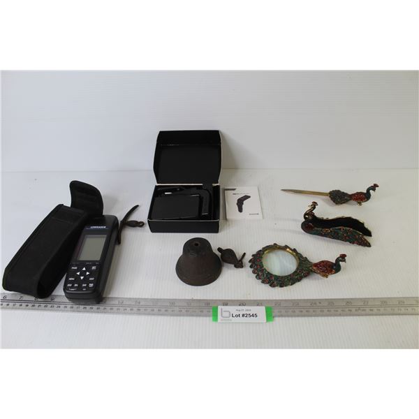 LDesign USB Car Plug - Cast Iron Bell (in pieces) - Cast Iron Peacock Letter Holder - Knife & Magnif