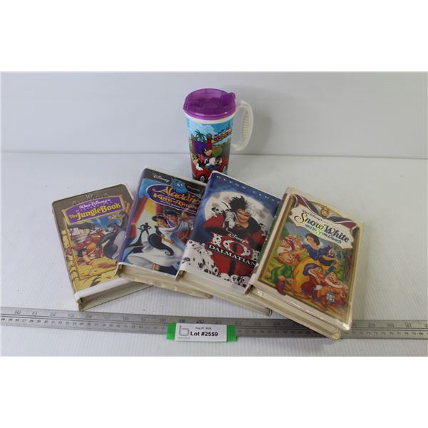 (4) VHS Tapes - Walt Disney - Walt Disney World Drinking Cups