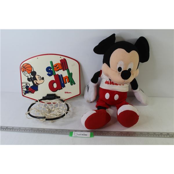 Mickey Slam Dunk Basketball Net (broken) - Stuffed Mickey Mouse - (2) Plastic Dinosaurs - Books - St
