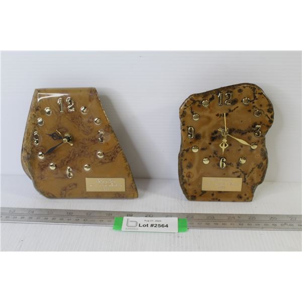 (2) Wall Hanging Polished Rock - Horseshoe Trophies - Men's Double - Ladies Singles