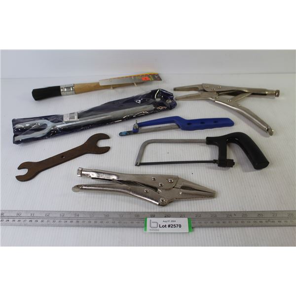 Pickle Fork - Sm Hacksaw - (2) Vice Grips - Parts Cleaning Brush - Wrench