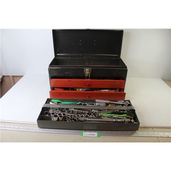 Metal Tool Box w/Drawers & Tray - Socket Set Assorted Hand Tools