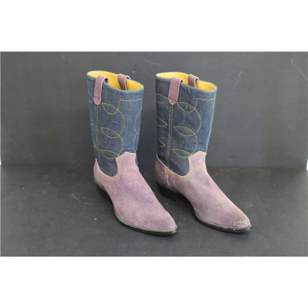 Denim Suede Cowboy Boots-Size in pictures