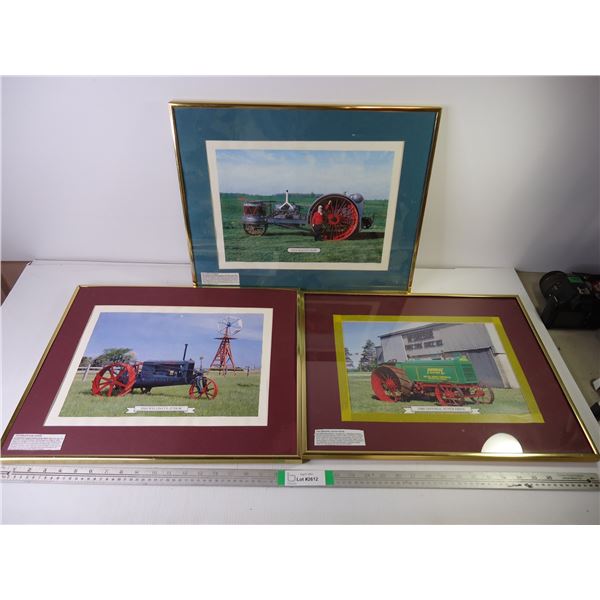 (3) Homemade Framed Tractor Pictures in 20"x16" Frames (some Frame damage and missing glass)