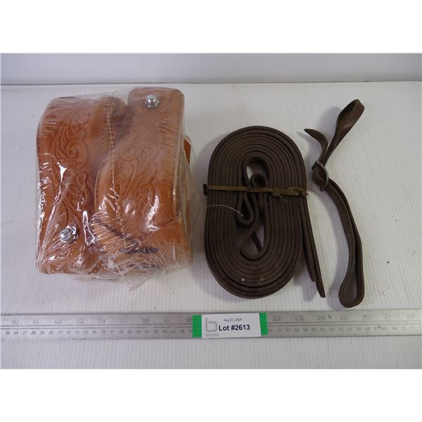 Split Reins, Leather Strap and Pair of Stirrups