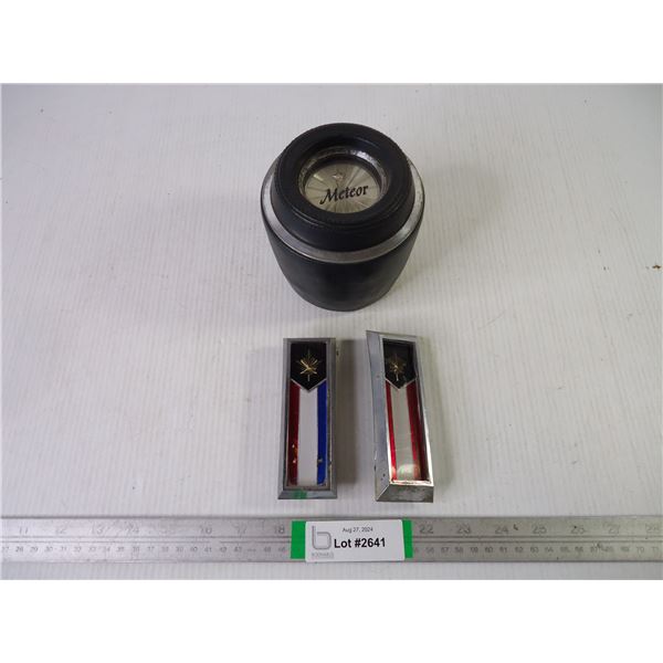 (2) 1965-66 Meteor Fender Nomenclatures and Meteor Steering Wheel Center Piece