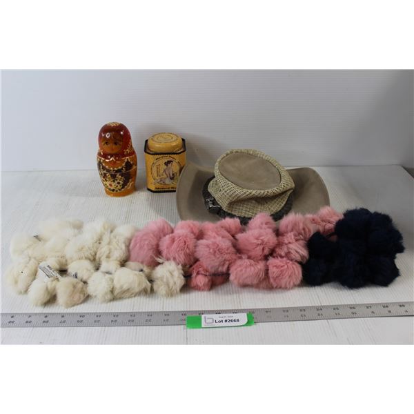 Suede and Mesh Genuine Leather Australian Bush Hat, Barefoot Venus Essential Oil Tin, Colourful Scar