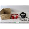 Image 1 : Wicked EVAC Headphones - tested Works, Red Wireless Headphones - Untested, Wicker Basket