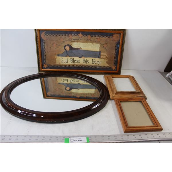 God Bless This Home Art - 22" x 12", Oval Mirror - 23" x 17", (2) Picture Frames - Measuring 8" x 10