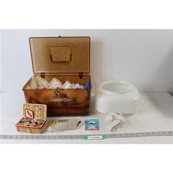 Glass Ceiling Light Shade, Sowing Basket With Assorted Sowing and Stitching Items