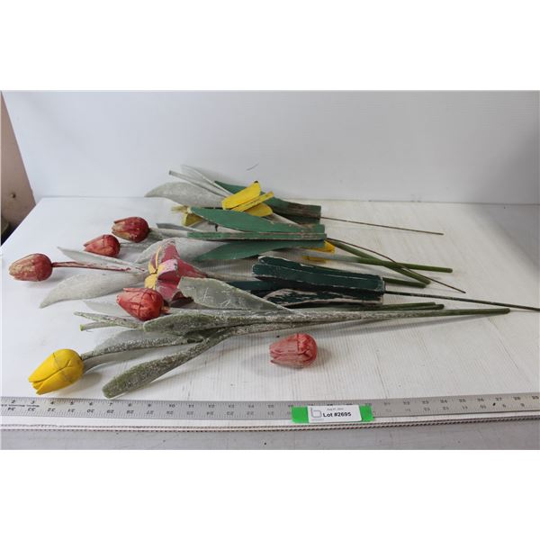 Assorted Artificial Yard Wooden and Plastic Plants, Blue Bucket