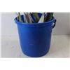 Image 6 : Assorted Artificial Yard Wooden and Plastic Plants, Blue Bucket