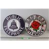 Image 1 : (2) Circular Metal Signs: Bell System Public Telephone, Red Rose Anti-Knock