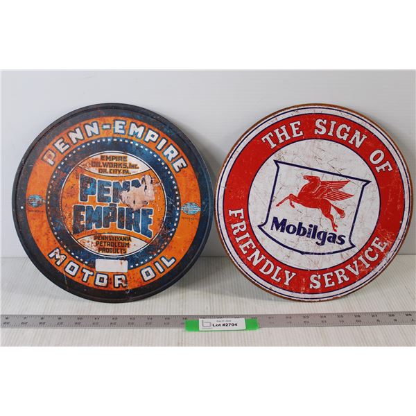 (2) Circular Metal Signs: Penn-Empire Motor Oil, Mobilgas