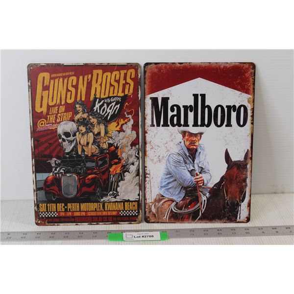 (2) Metal Signs: Guns N' Roses Live On The Strip, Marlboro