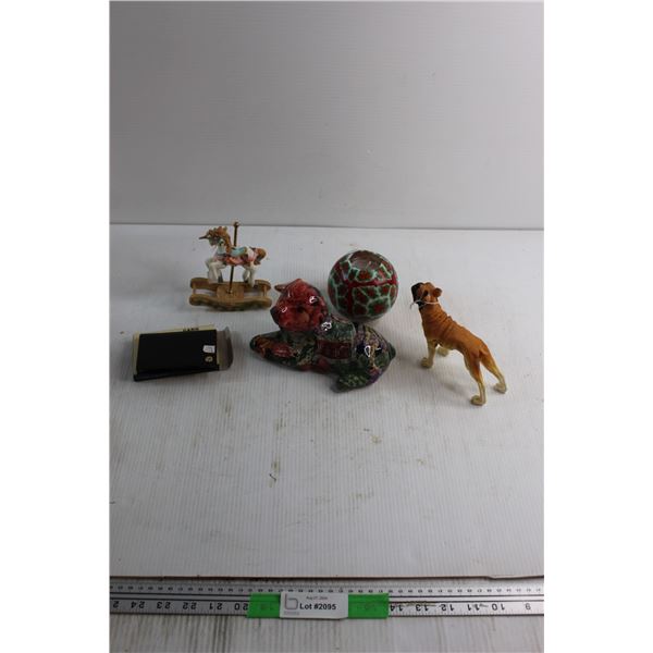 Patchwork Puppy, Card Holder, Carousel Horse and Assorted Items