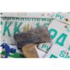 Image 6 : (10) Assorted Saskatchewan Licence Plates, Axe and Fertilizer Sprayer