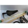 Image 5 : Bike Seat, 2 Cycle Oil and Hydraulic Jack Oil, Lawn Mover Wheels and Assorted Items