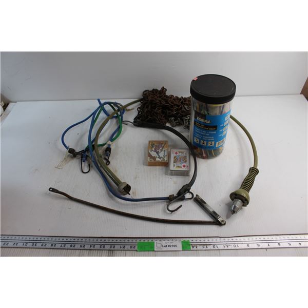 (2) Chains, Assorted Cable Ties, (2) Packs of Playing Cards and Assorted Items