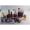 Image 1 : Assorted Automotive Liquids, Car Care Accessories, Gloves, Tape Measure and Plastic Tote