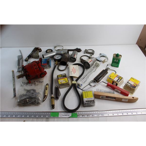 Aluminum Cutting Fluid, Metal Brush, Compression Tester and Assorted Items