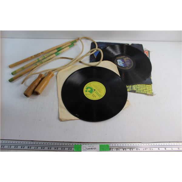 Skip Rope, (3) Drumsticks and (2) Vinyl Records - Iron Maiden