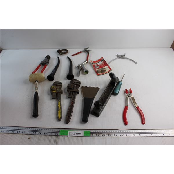 (2) Adjustable Wrenches, Hammer, Bench Hand Plane and Assorted Items