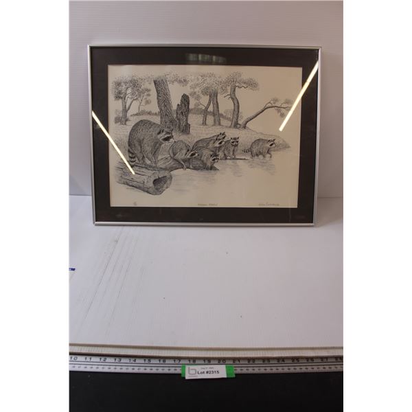 Raccoon Family Print by John Curran - 45/195, 24 3/4" x 19 1/4"