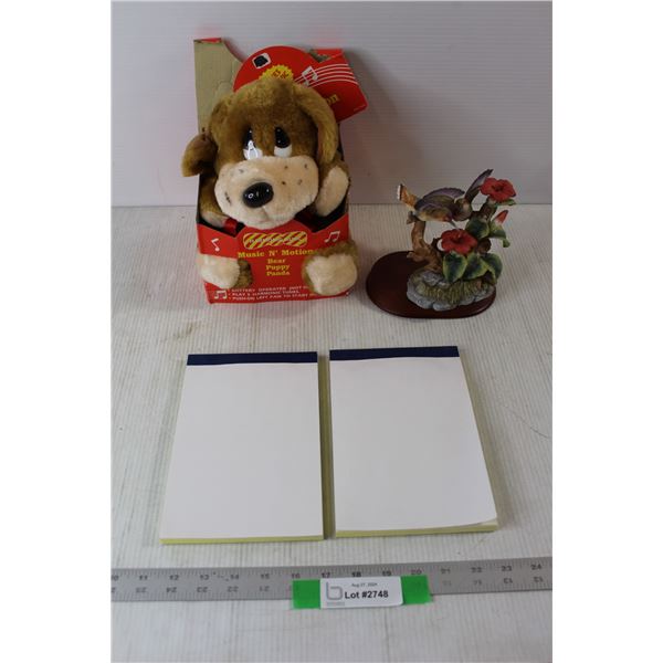 Porcelain Hummingbird Figurine/Statue, Music N' Motion Puppy Toy Stuffy Plushie - Untested, (2) Note