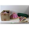 Image 1 : (2) Table Cloths, (2) Plastic Lamp Shades, Assorted Cloths and Pieces of Cloth