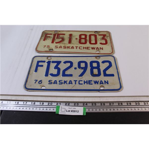 (2) Saskatchewan Farm License Plates - 1975, 1976