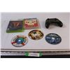 Image 1 : (2) Game Cases - EMPTY, (3) Assorted Video Games, Xbox Controller - Untested