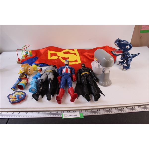 Batman and Captain America Dolls, Superman Cape, Misc.
