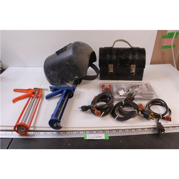Welding Mask, (2) Caulking Guns, Misc.