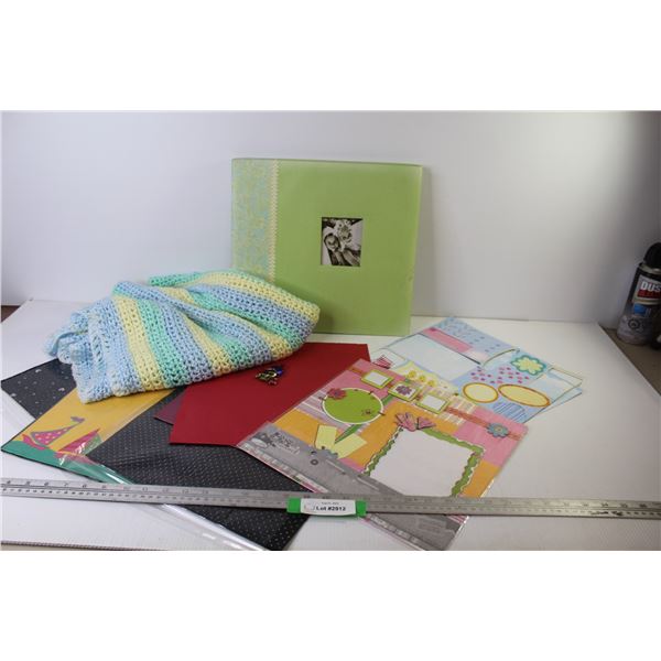 Photo Album - Crafting Paper - Metal Skull w/Top Hat - Knitted Throw Blanket