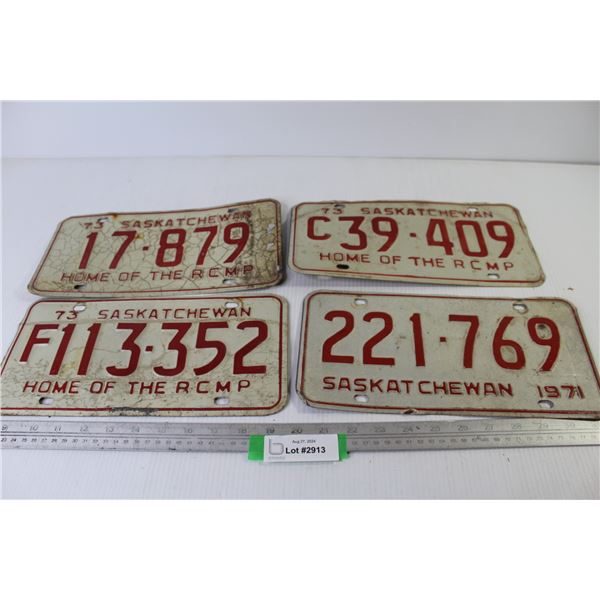 (4) Red 1973-74 Saskatchewan License Plates