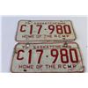 Image 3 : (3) Red & Blue Saskatchewan License Plates 1973-76