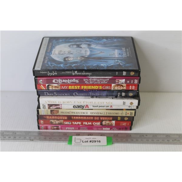 (10) DVDs - Clueless - Corpse Bride - The Hangover - Dark Shadows - Easy A - Sex Tape