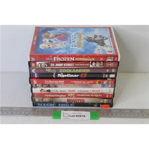 (10) DVDs - Zoolander - Frozen - Top Gear - Magic Mike - Monster - Karate Kid