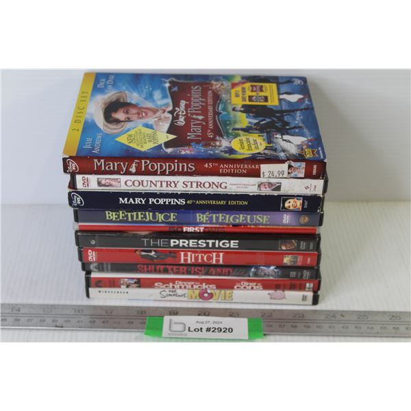 (10) DVDS - Hitch - Mary Poppins - Country Strong - Simpsons Movie - Shutter Island - Beetle Juice