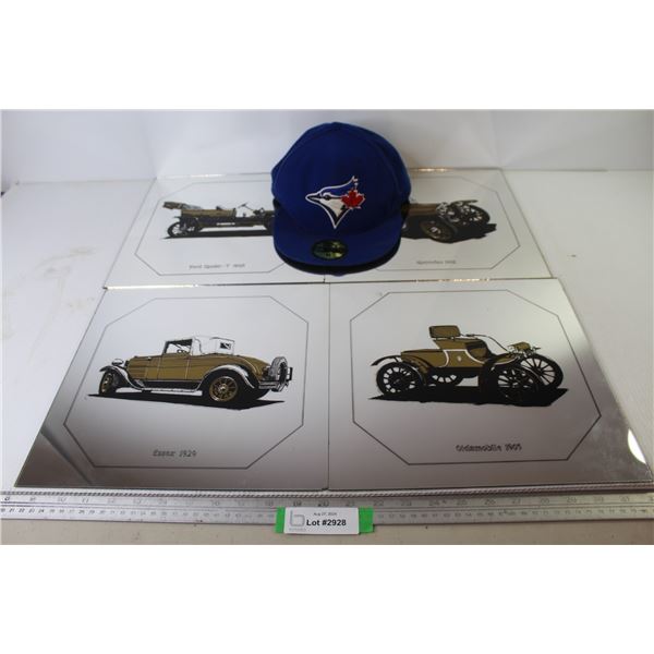 (4) 12" Mirrors of Antique Cars - Blue Jays Ball Cap
