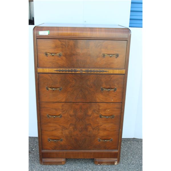 ** Hammond Burled Walnut Antique Four-Drawer Dresser - Some Wear - 49" Tall, 18" Deep, 30" Wide