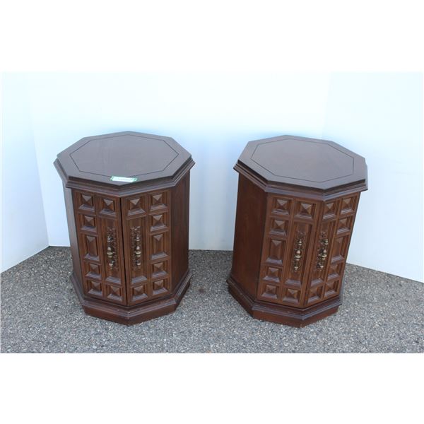 ** Pair of Octagonal End Tables w/Doors - 19" x 24" - Some Wear As pictured