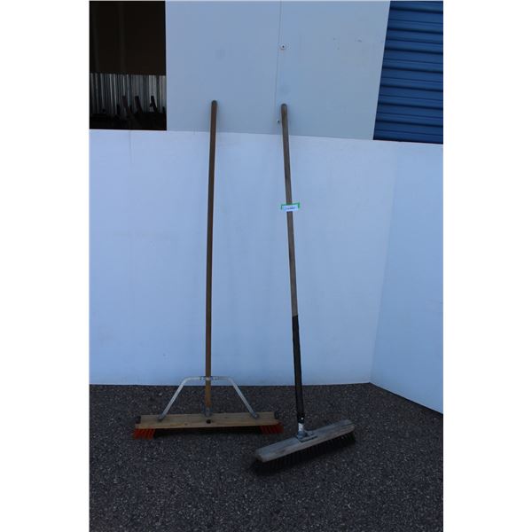 ** (2) Shop Push Brooms (18" Tall & 24" Tall) - One Broom Handle is Taped