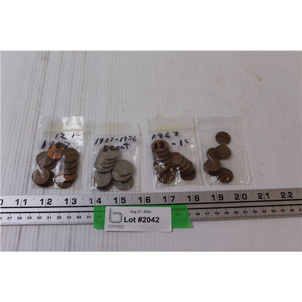 (4) Baggies of Pennies and Nickels