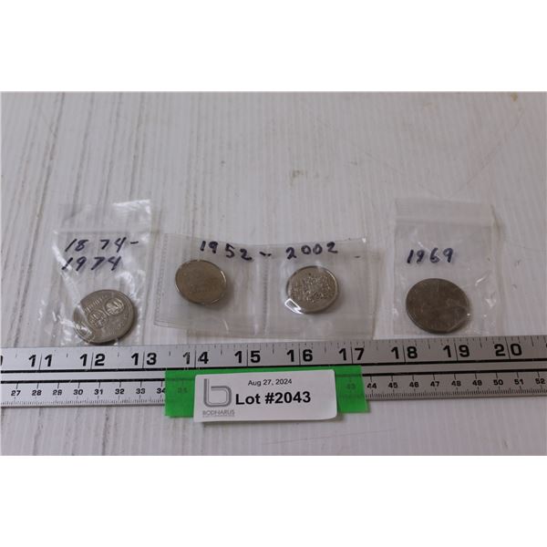 Canadian Dollar 1974 & 1969, (2) Half Dollars 2002 (100 Year Edition)