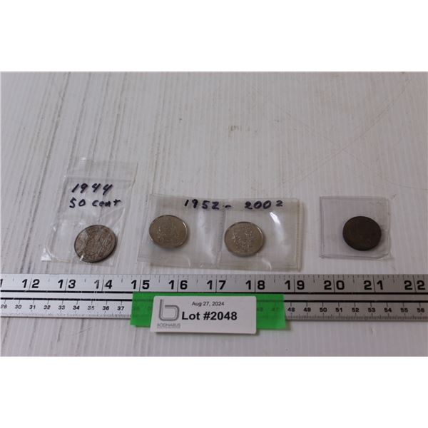 1927 Canadian Confederation Coin & (2) 2002 Fifty Cent Coins (100 Year Edition), 1944 Fifty Cent Coi